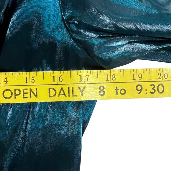 Cachet Teal Blue Evening Blouse Size 10 Shimmer Formal Fancy Sheer Classy - Picture 5 of 6